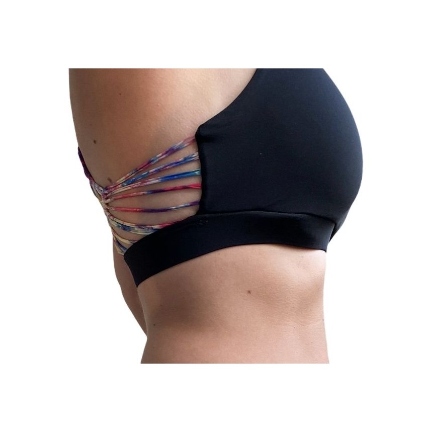 Black & Rainbow Macramé Sports Bra