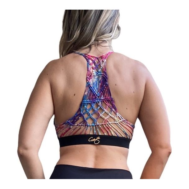 Black & Rainbow Macramé Sports Bra