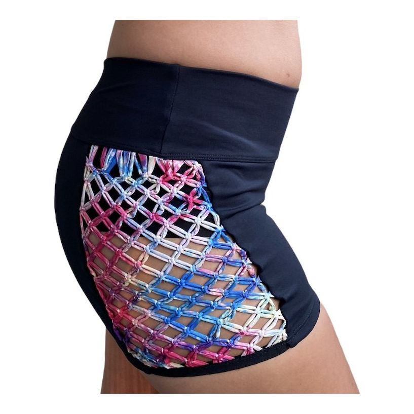 Black & Rainbow Macramé Athletic Shorts
