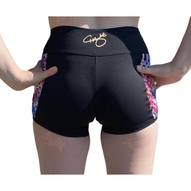 Black & Rainbow Macramé Athletic Shorts