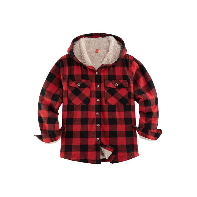 Boys Sherpa Lined Flannel Plaid Shirt Jacket,Hooded Flannel Jacket