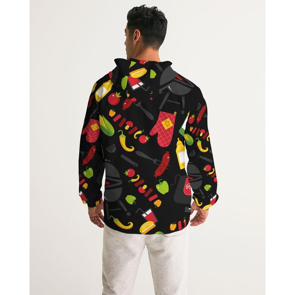Mens Lightweight Windbreaker Jacket With Hood And Zipper Closure, Bbq