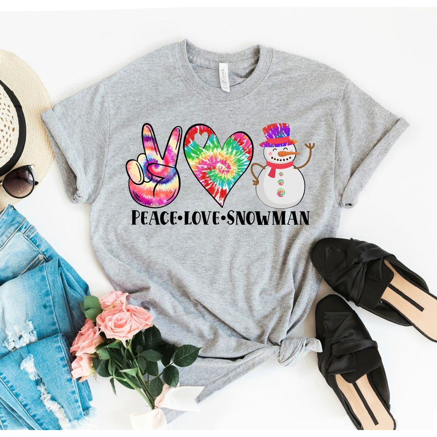 De T-shirt van Kerstmis van de Sneeuwman van de Liefde van de vrede