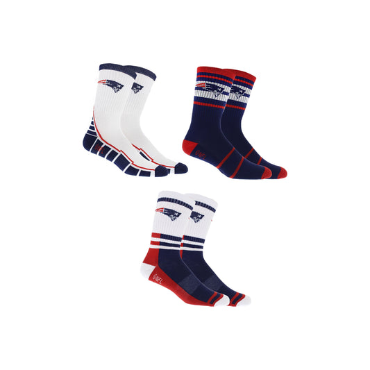 New England Patriots Socks 3 Pack Crew Length NFL Football