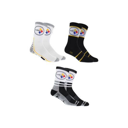 Pittsburgh Steelers Socks 3 Pack Crew Length NFL Football