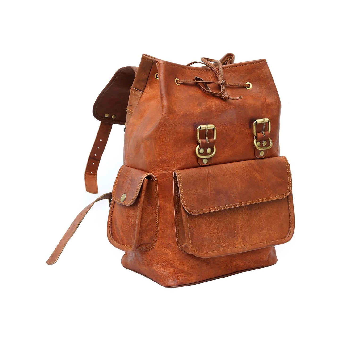 15 Inch Vintage Brown Genuine Leather Women Backpack Bag
