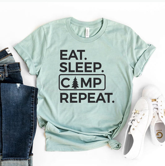 „Eat Sleep Camp Repeat“ marškinėliai
