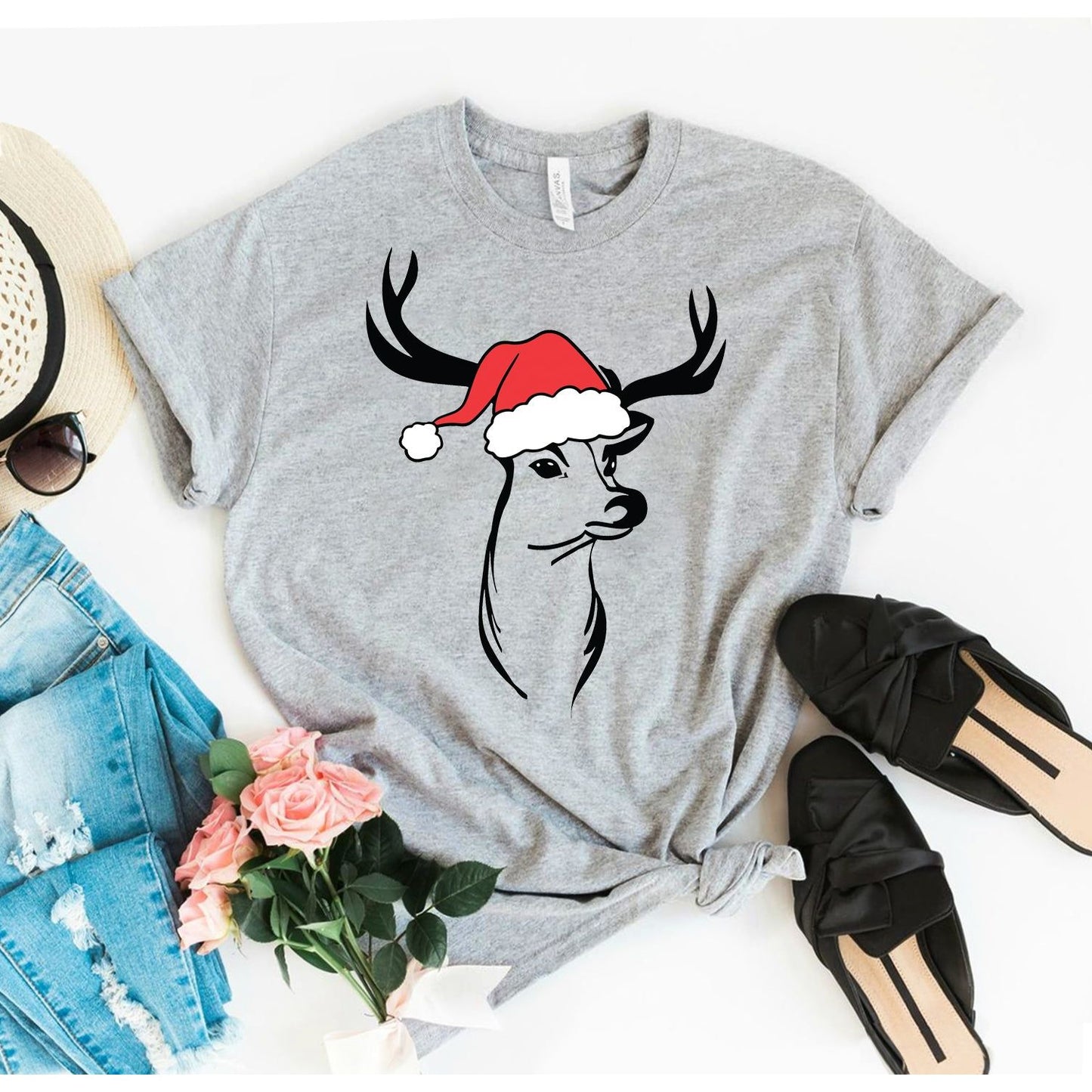 Deer Santa Christmas T-shirt