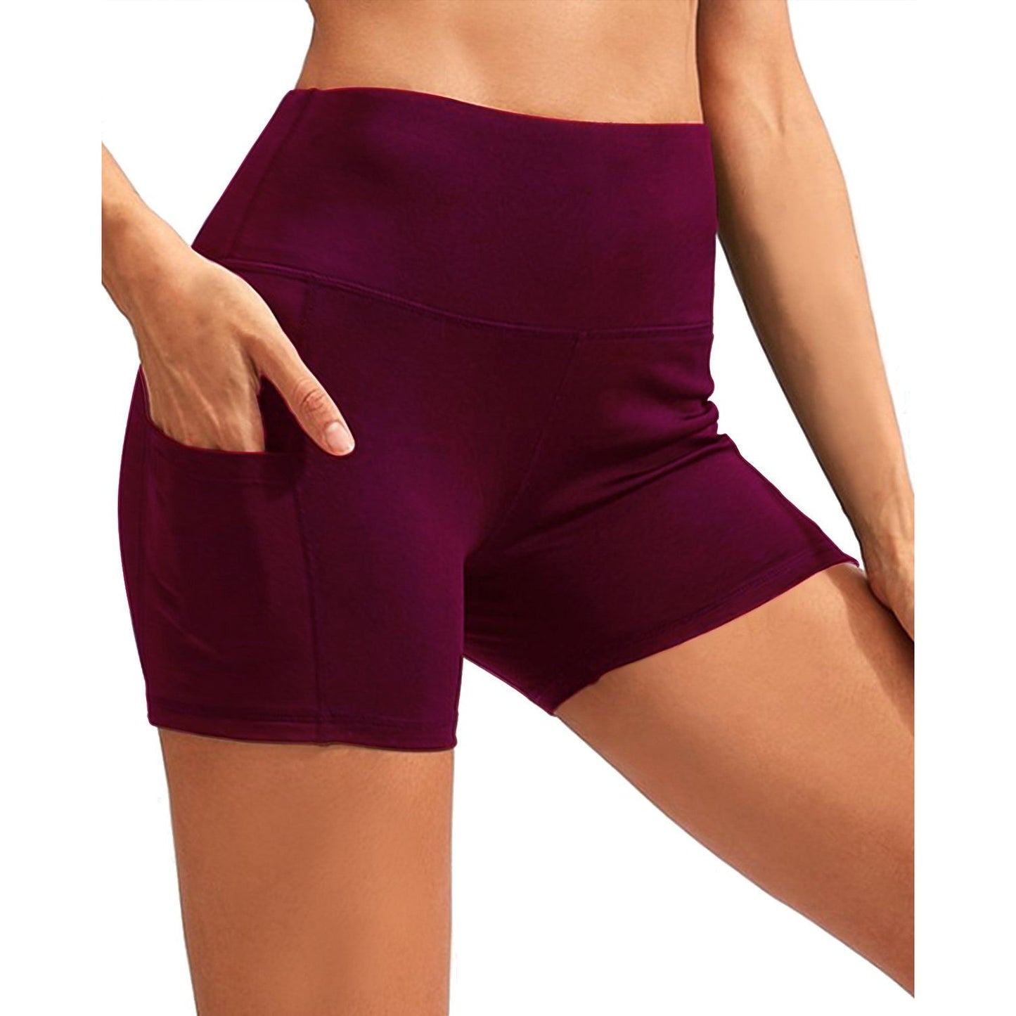 CALCAO HIGH WAIST YOGA SHORTS WITH POCKET - RED