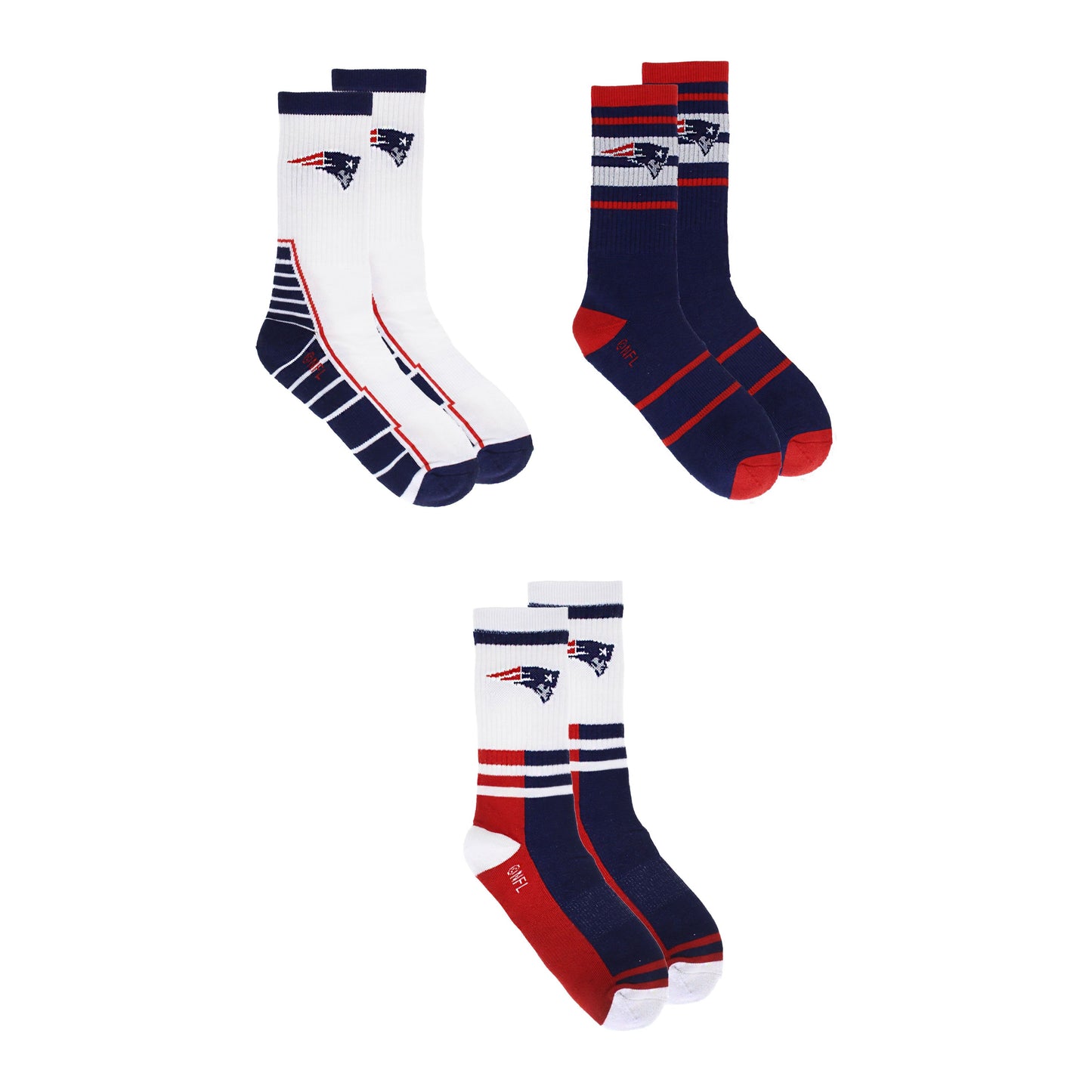 New England Patriots-sokken, 3 stuks, NFL-voetbal met ronde hals
