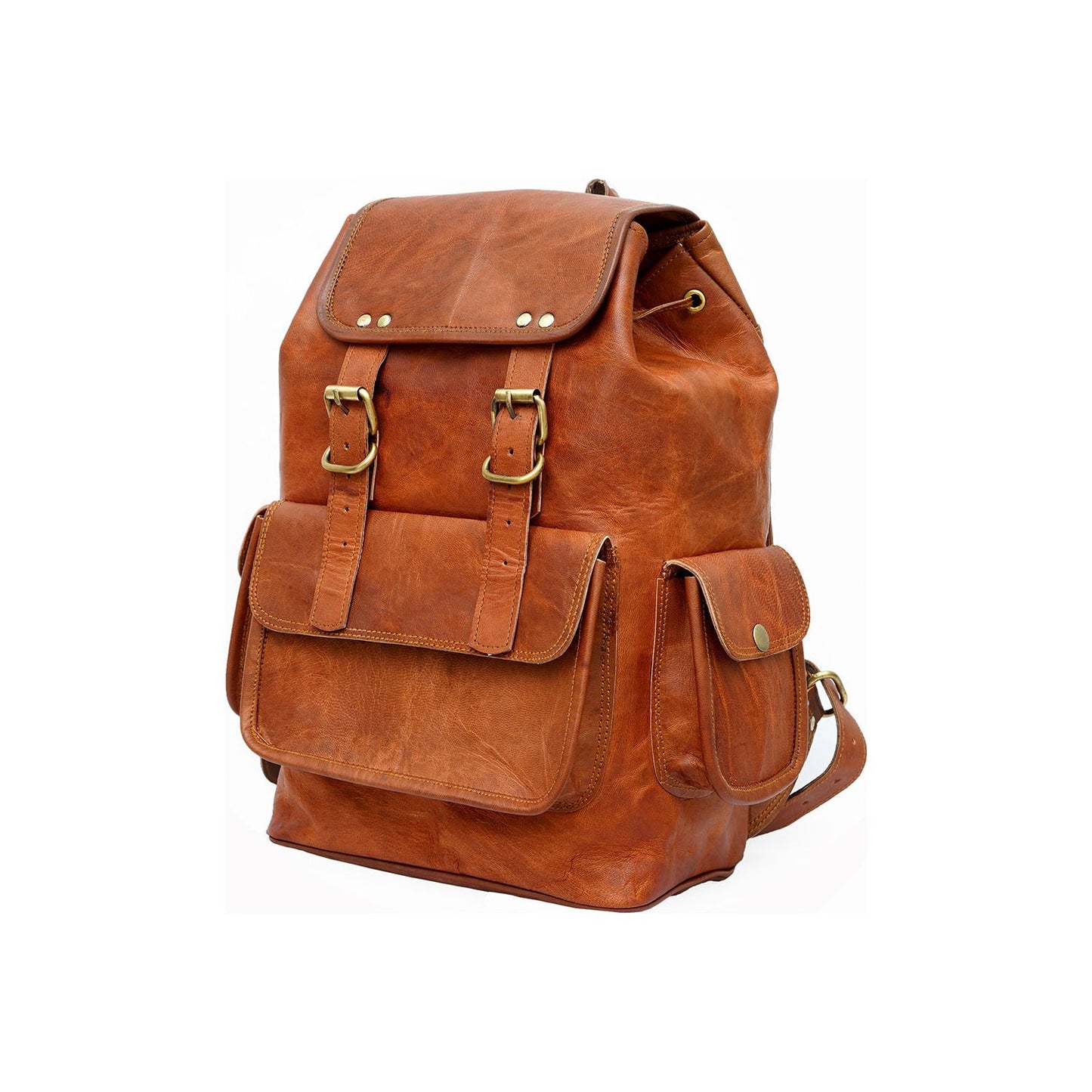 15 Inch Vintage Brown Genuine Leather Women Backpack Bag
