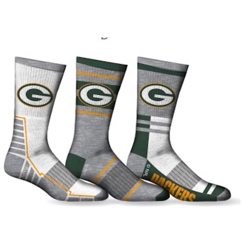 Green Bay Packers sokken, 3 stuks, ronde lengte NFL voetbal heren
