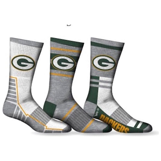 Green Bay Packers Socks 3 Pack Crew Length NFL Football Men