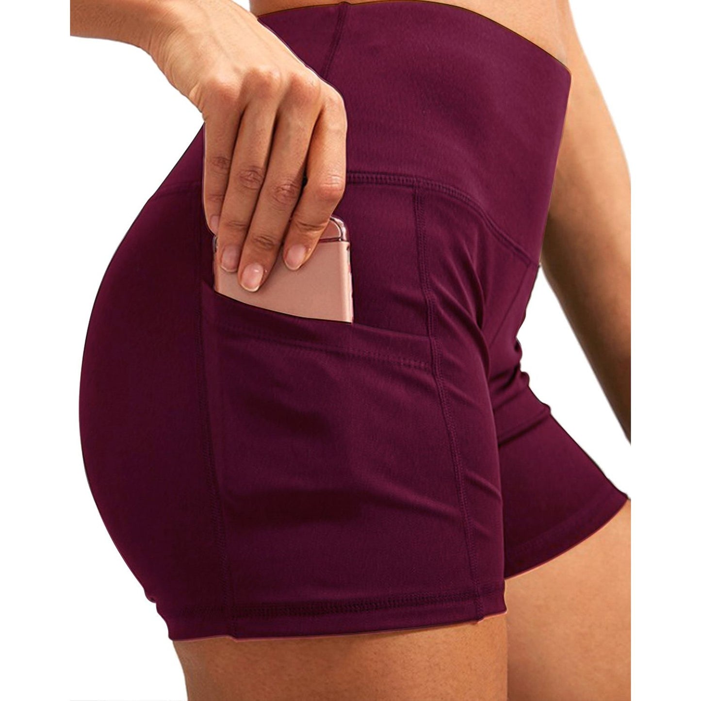 CALCAO HIGH WAIST YOGA SHORTS WITH POCKET - RED