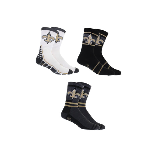 New Orleans Saints Socks 3 Pack Crew Length NFL Football