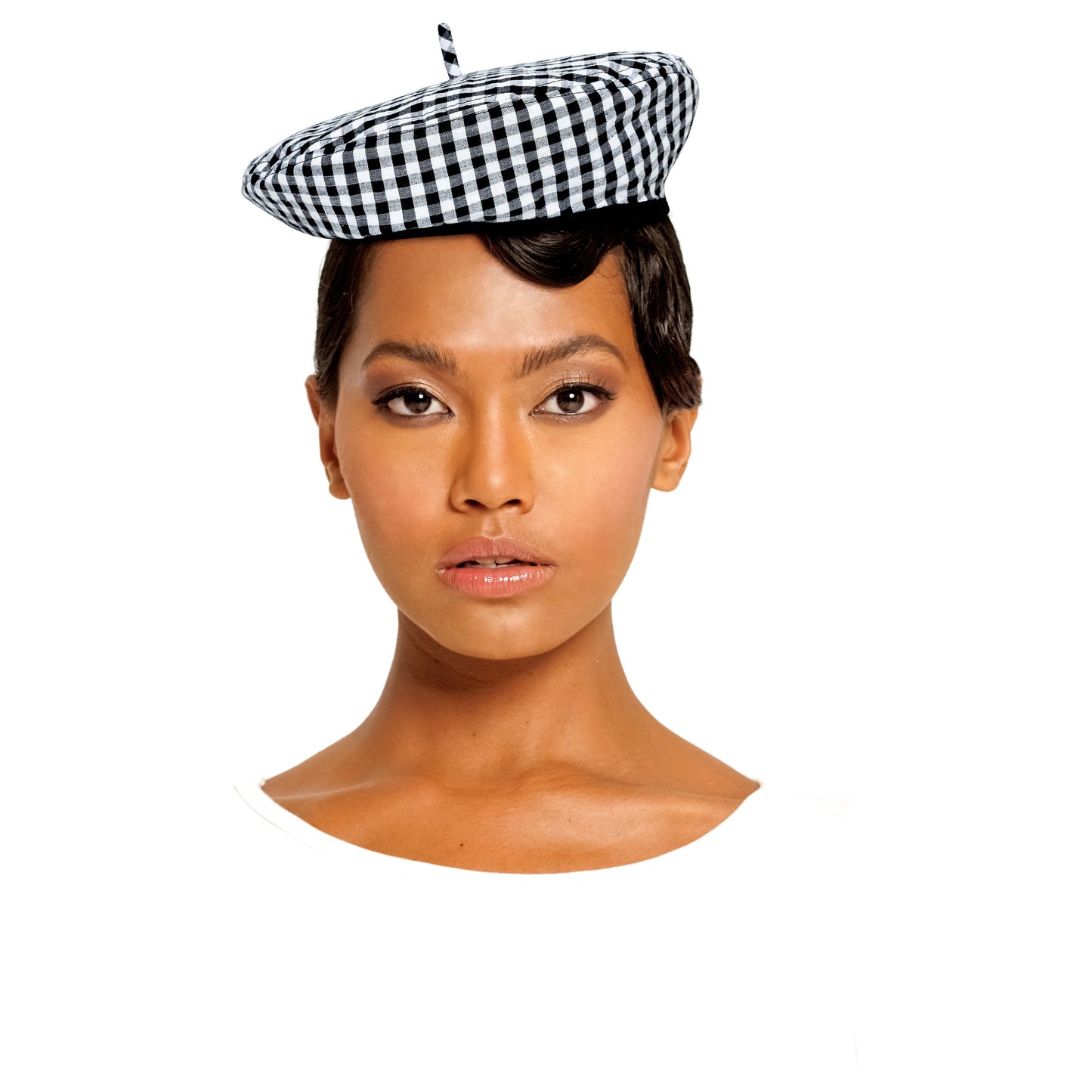 SIMONE Gingham Beret Hat In Black