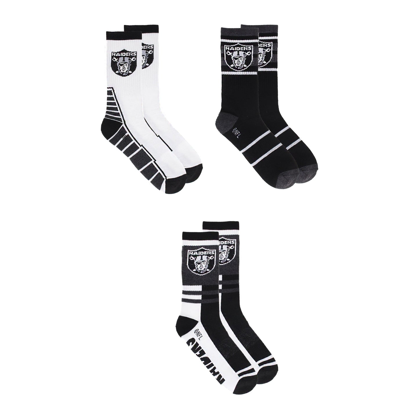 Las Vegas Raiders Socks 3 Pack Crew Length NFL Football