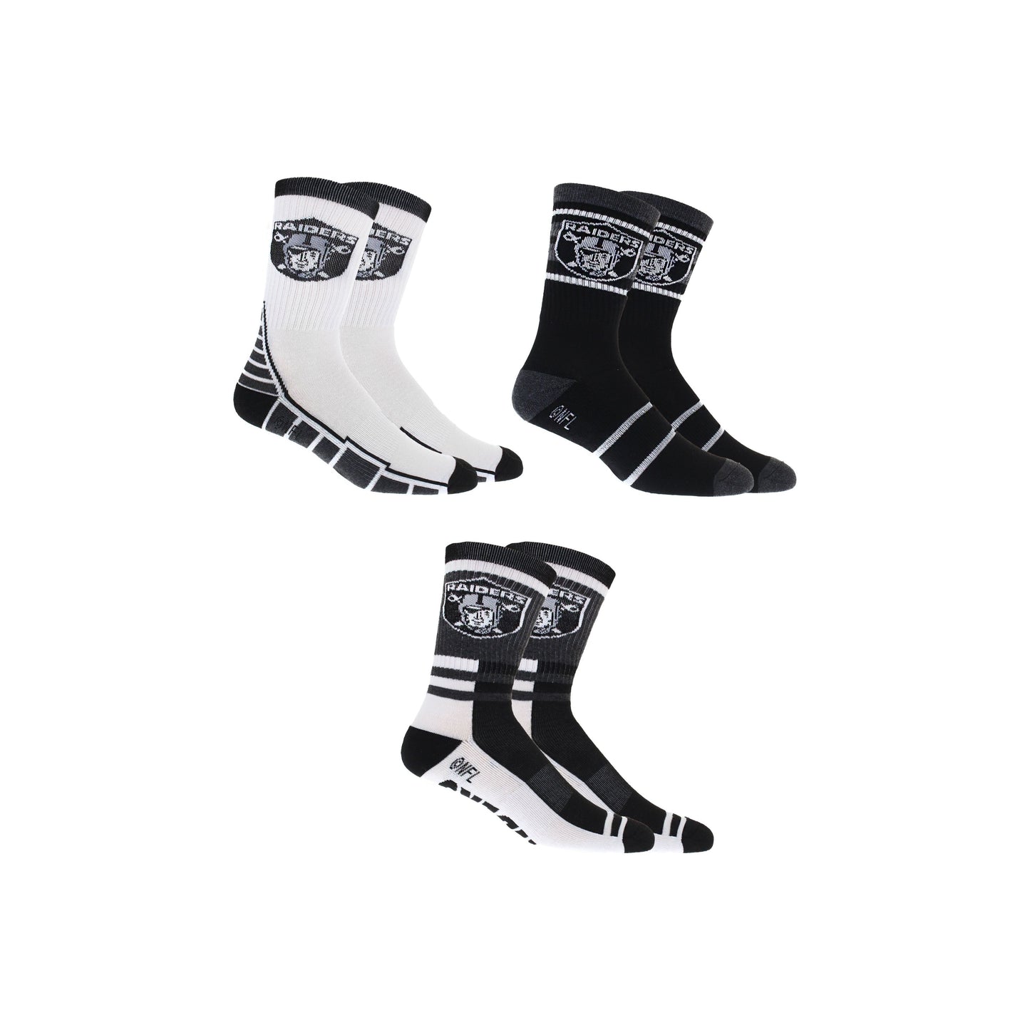 Las Vegas Raiders Socks 3 Pack Crew Length NFL Football
