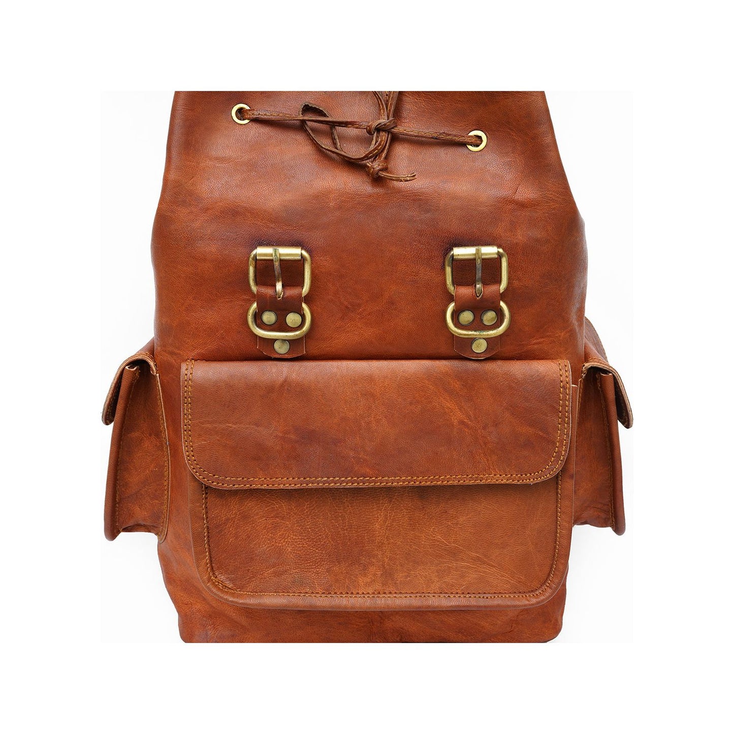 15 Inch Vintage Brown Genuine Leather Women Backpack Bag