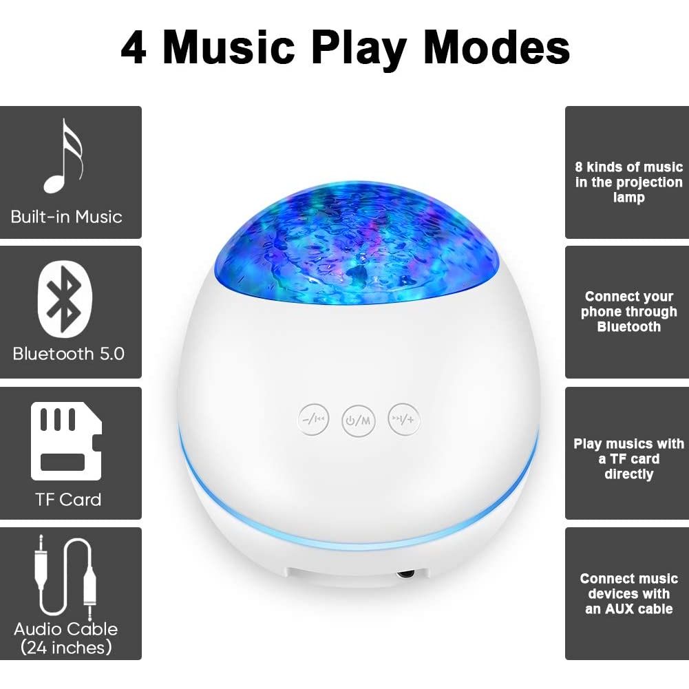 Portable Ocean Wave Projector Night Light Bluetooth Music Player