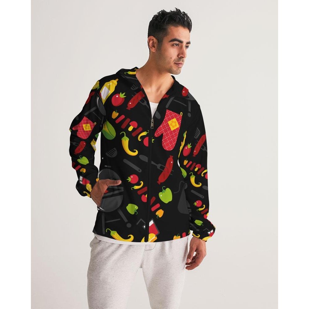 Mens Lightweight Windbreaker Jacket With Hood And Zipper Closure, Bbq