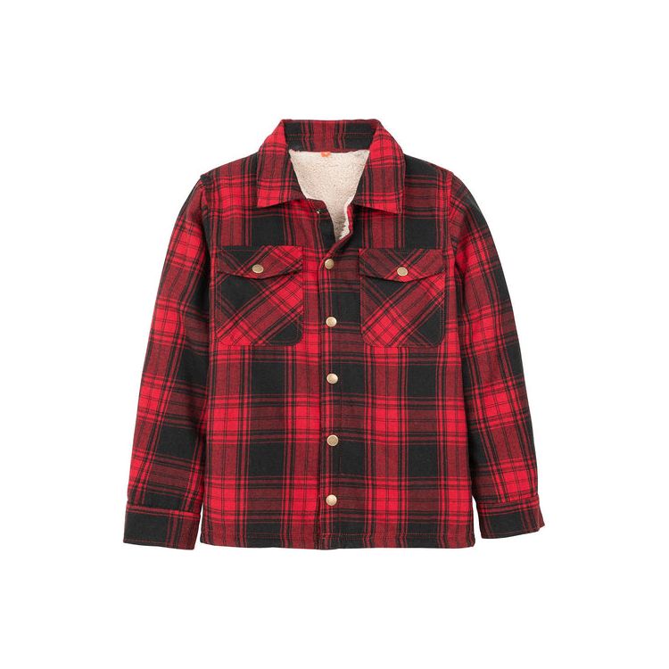 Toddler Boys and Girls Sherpa Lined Snap Flannel Shirt,Plaid Shacket