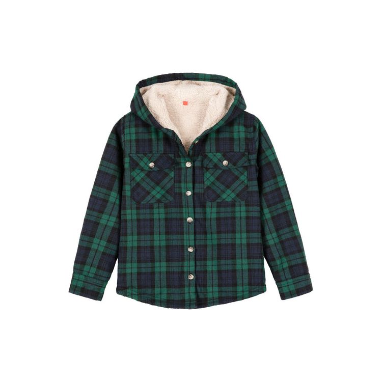 Girls Hooded Plaid Flannel Shirt Jacket,Sherpa Lined
