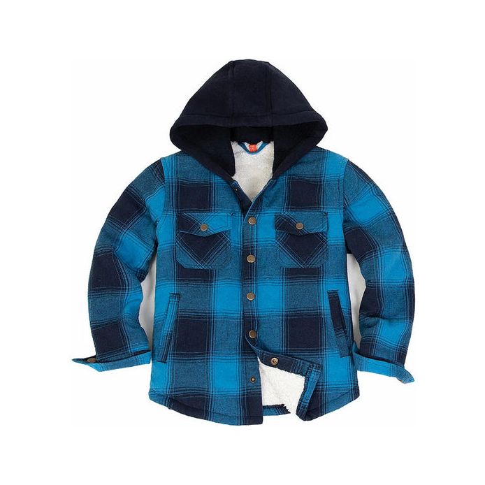 Kids Boys and Girls Fleece-Lined Snap Flannel Shirt,Hooded Plaid