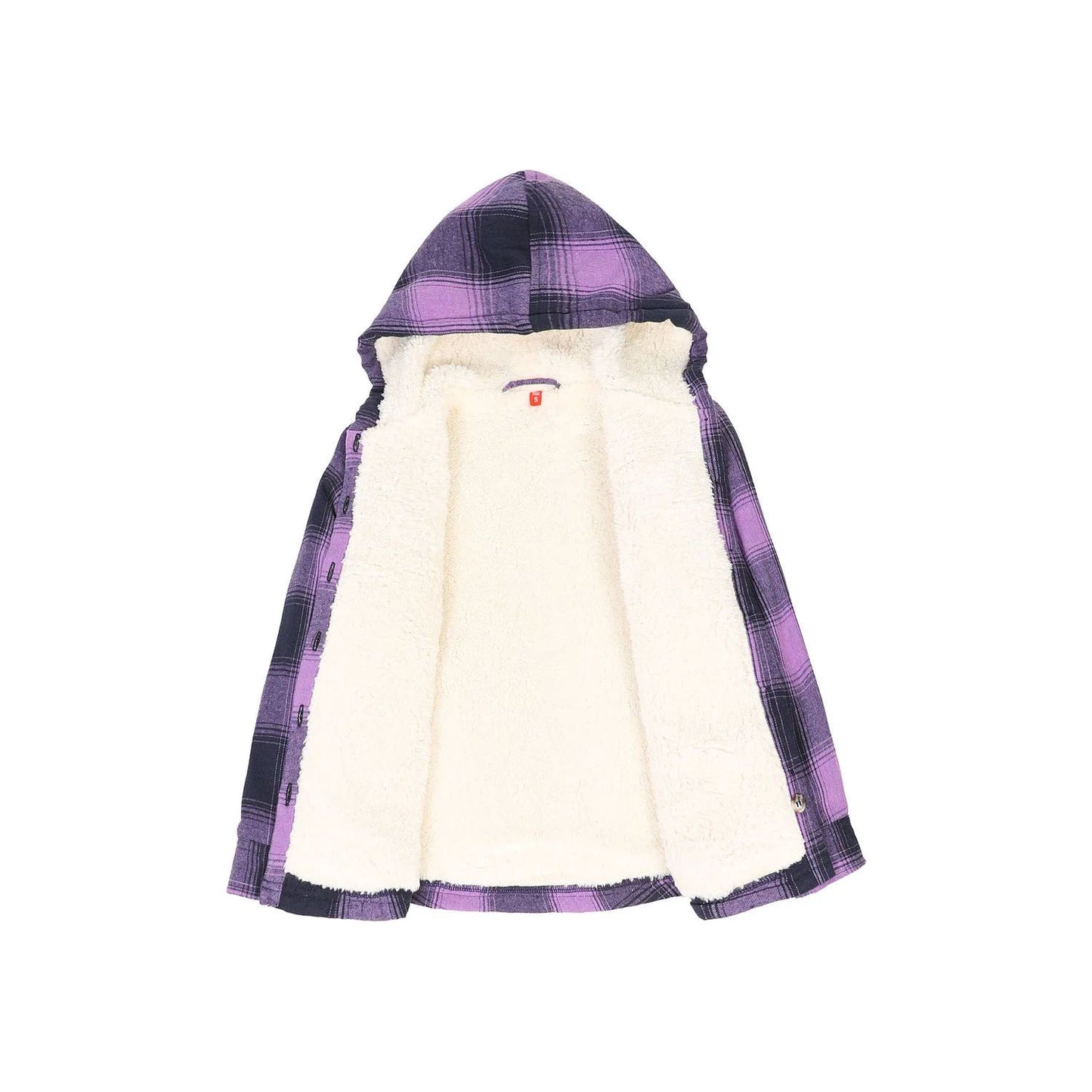 Girls Hooded Plaid Flannel Shirt Jacket,Sherpa Lined