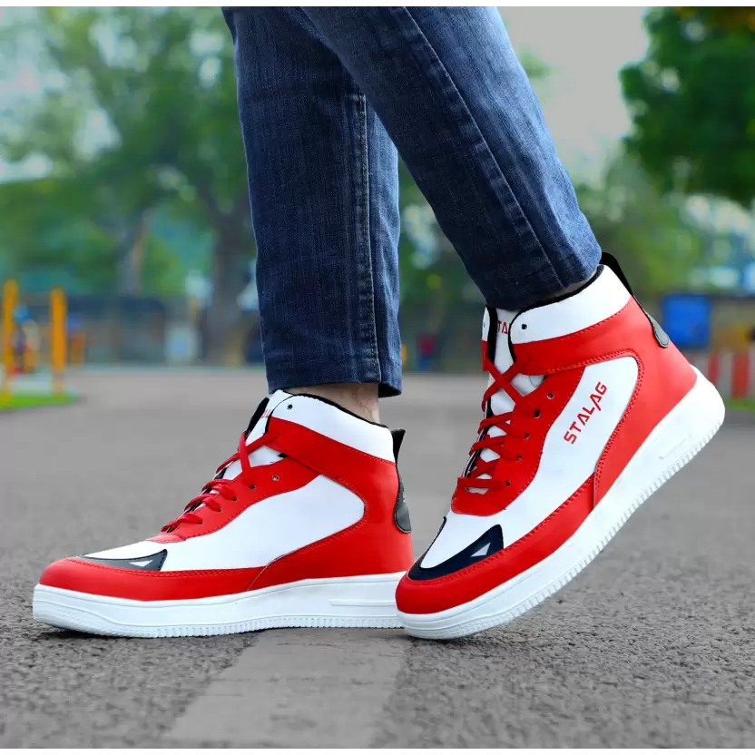 Hip-Hop Ankle Boots High Tops For Men (Red) (Size 6)