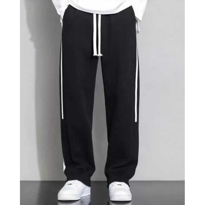 Men Striped Black Track Pants Size L