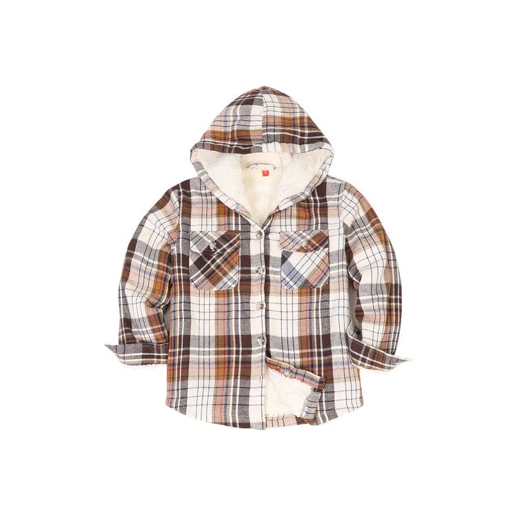 Girls Hooded Plaid Flannel Shirt Jacket,Sherpa Lined