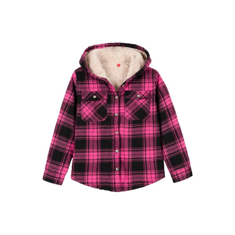 Girls Hooded Plaid Flannel Shirt Jacket,Sherpa Lined