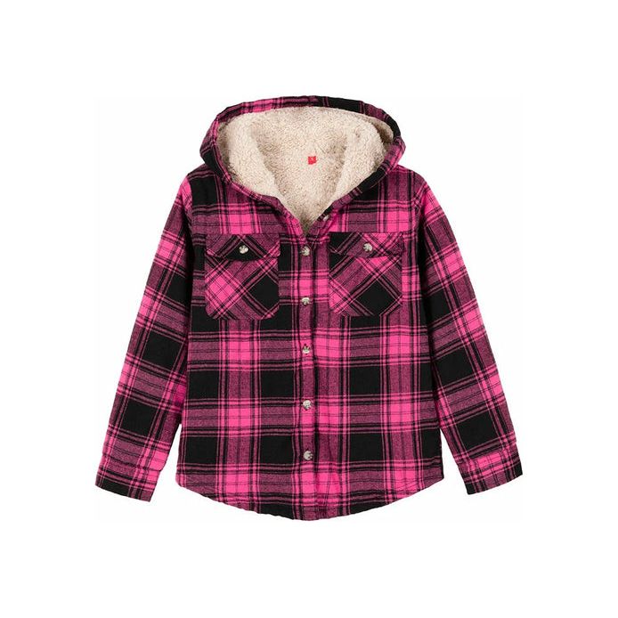 Girls Matching Family Pink Hooded Plaid Flannel Shirt Jacket