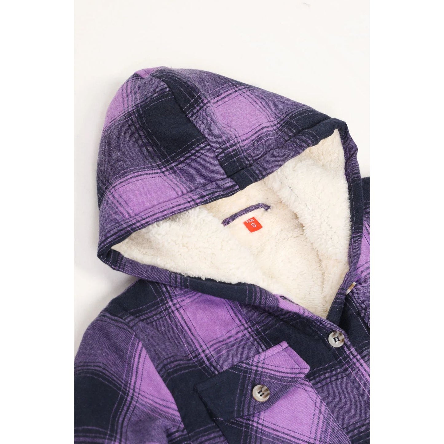Girls Hooded Plaid Flannel Shirt Jacket,Sherpa Lined