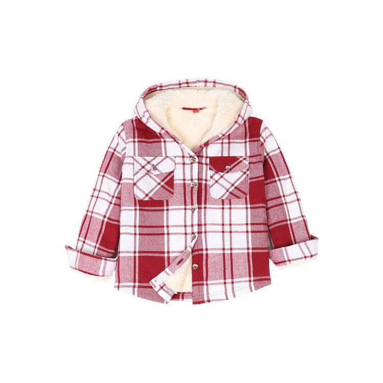 Girls Hooded Plaid Flannel Shirt Jacket,Sherpa Lined