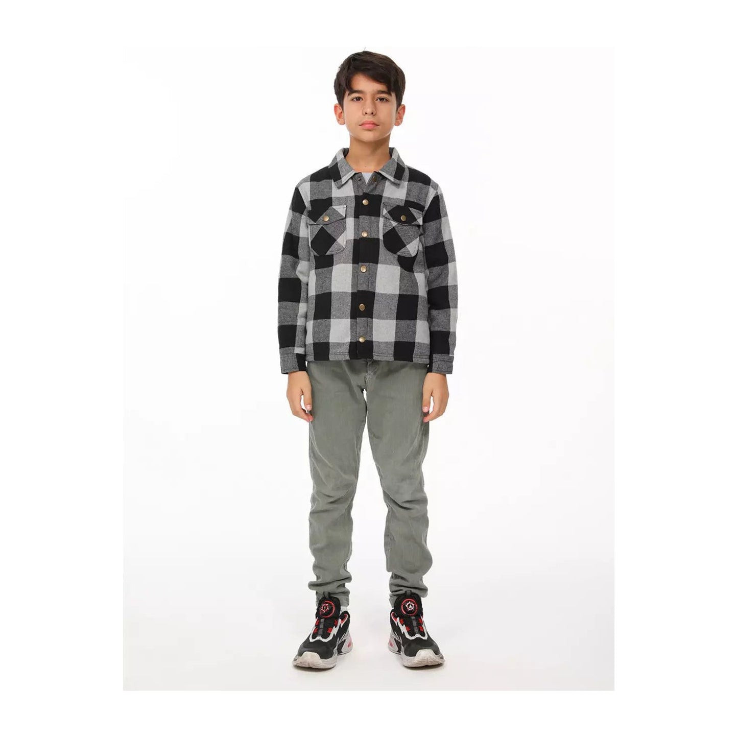 Boys and Girls Sherpa Lined Snap Plaid Shirt Jacket,Flannel Shacket