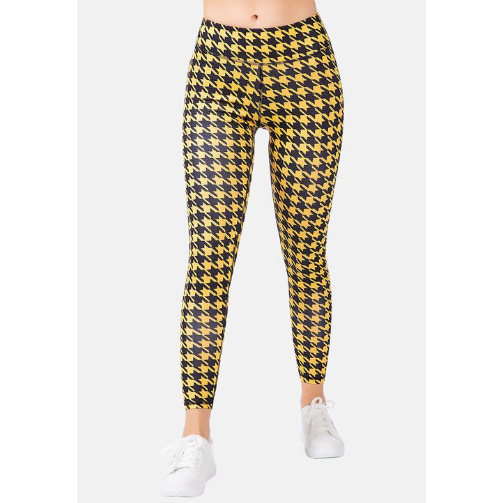 High Waist Yellow Hounds Tooth Running Leggings