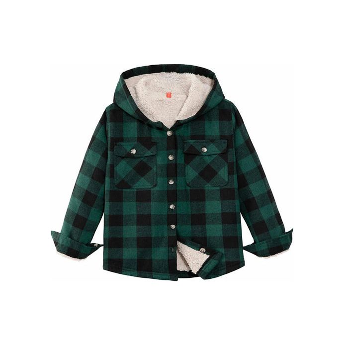 Boys Sherpa Lined Flannel Plaid Shirt Jacket,Hooded Flannel Jacket