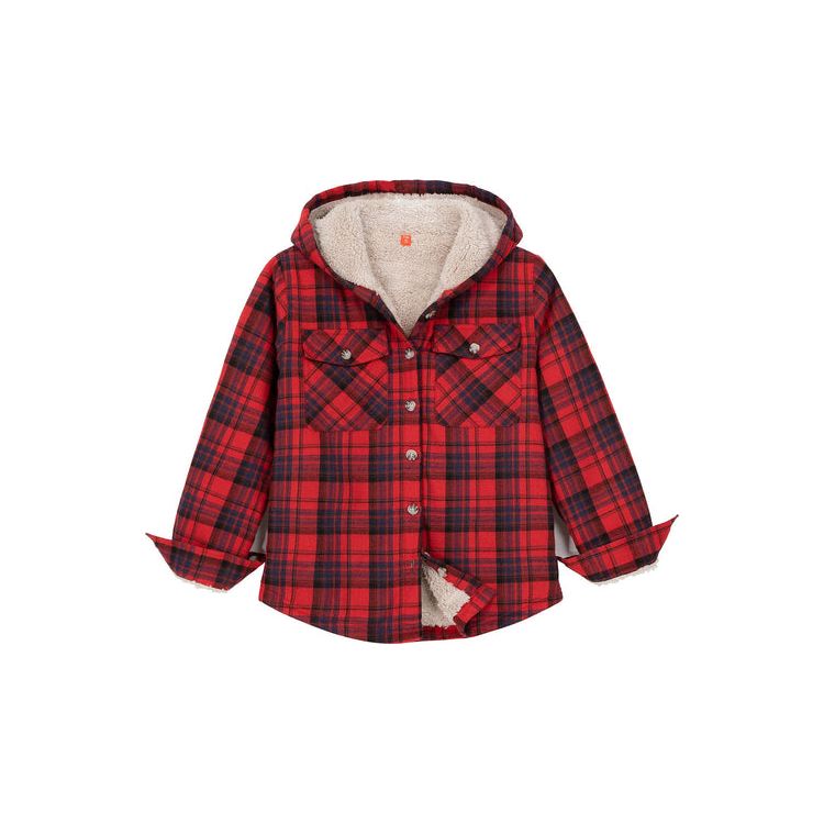 Boys Sherpa Lined Flannel Plaid Shirt Jacket,Hooded Flannel Jacket