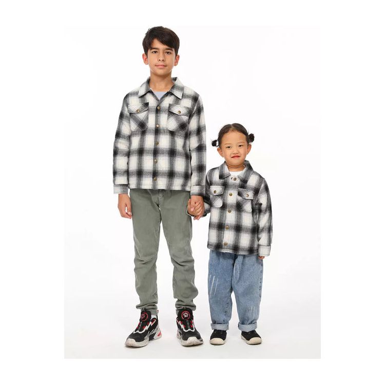 Boys and Girls Sherpa Lined Snap Plaid Shirt Jacket,Flannel Shacket