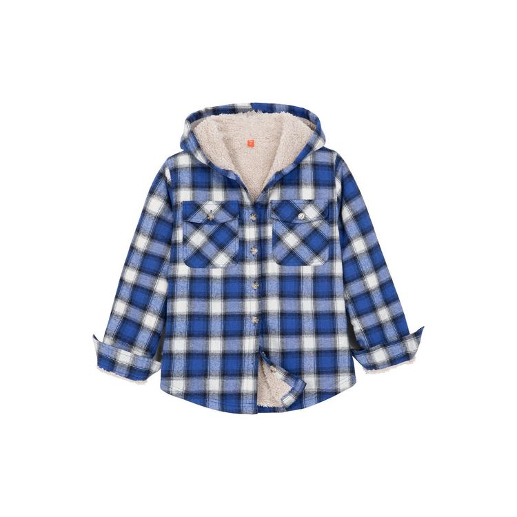 Boys Sherpa Lined Flannel Plaid Shirt Jacket,Hooded Flannel Jacket