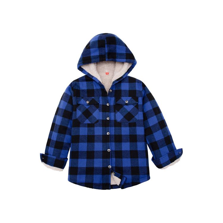 Boys Sherpa Lined Flannel Plaid Shirt Jacket,Hooded Flannel Jacket