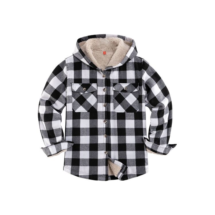 Boys Sherpa Lined Flannel Plaid Shirt Jacket,Hooded Flannel Jacket
