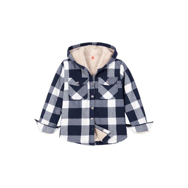 Boys Sherpa Lined Flannel Plaid Shirt Jacket,Hooded Flannel Jacket