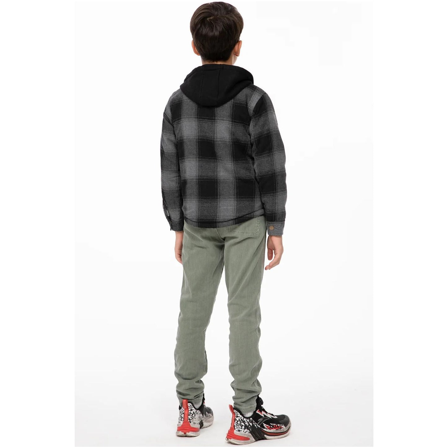 Kids Boys and Girls Fleece-Lined Snap Flannel Shirt,Hooded Plaid