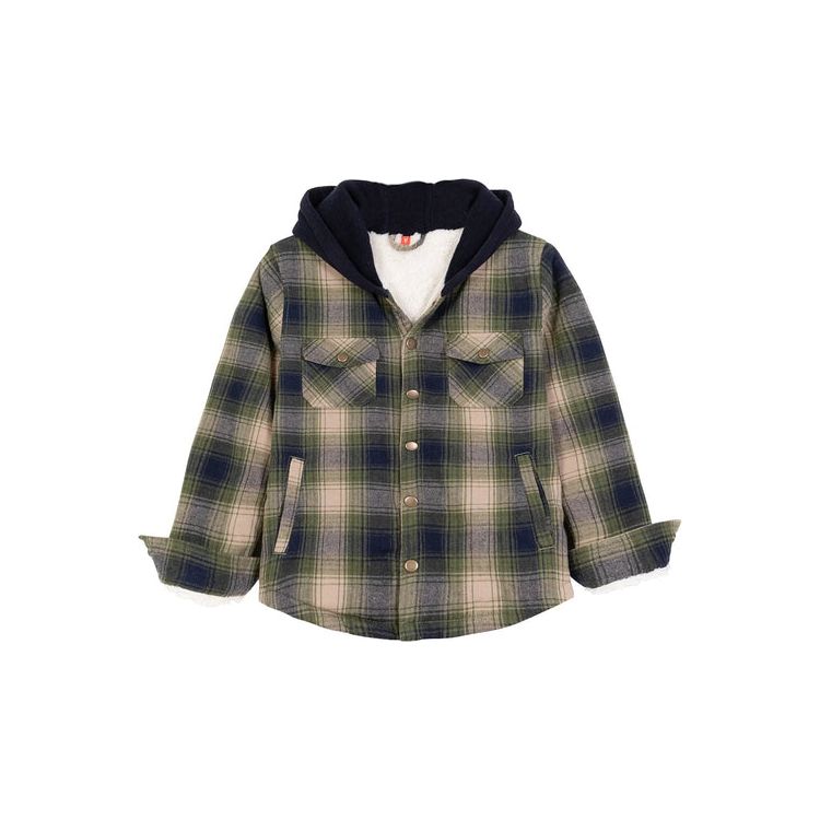 Kids Boys and Girls Fleece-Lined Snap Flannel Shirt,Hooded Plaid