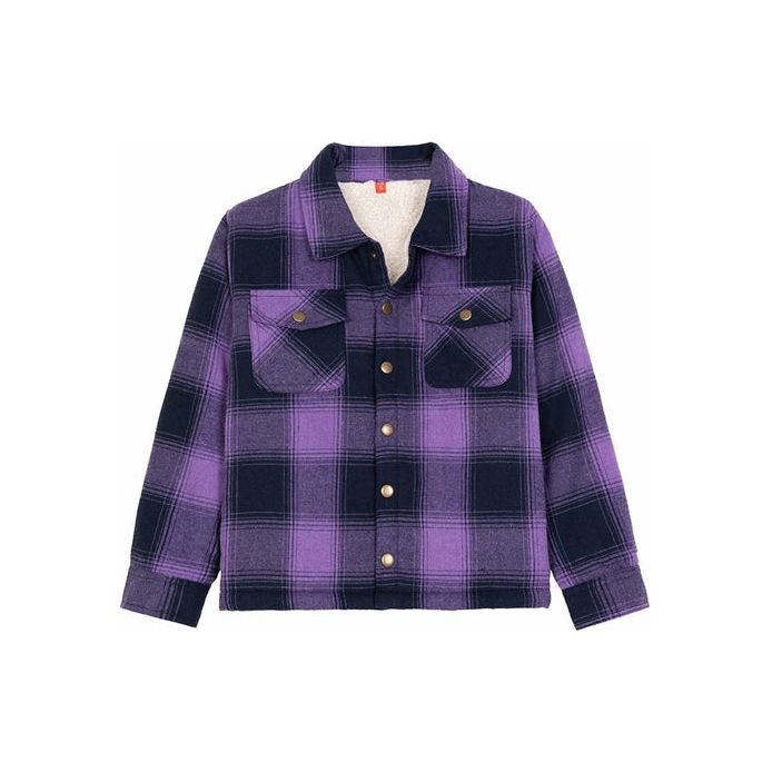 Toddler Boys and Girls Sherpa Lined Snap Flannel Shirt,Plaid Shacket