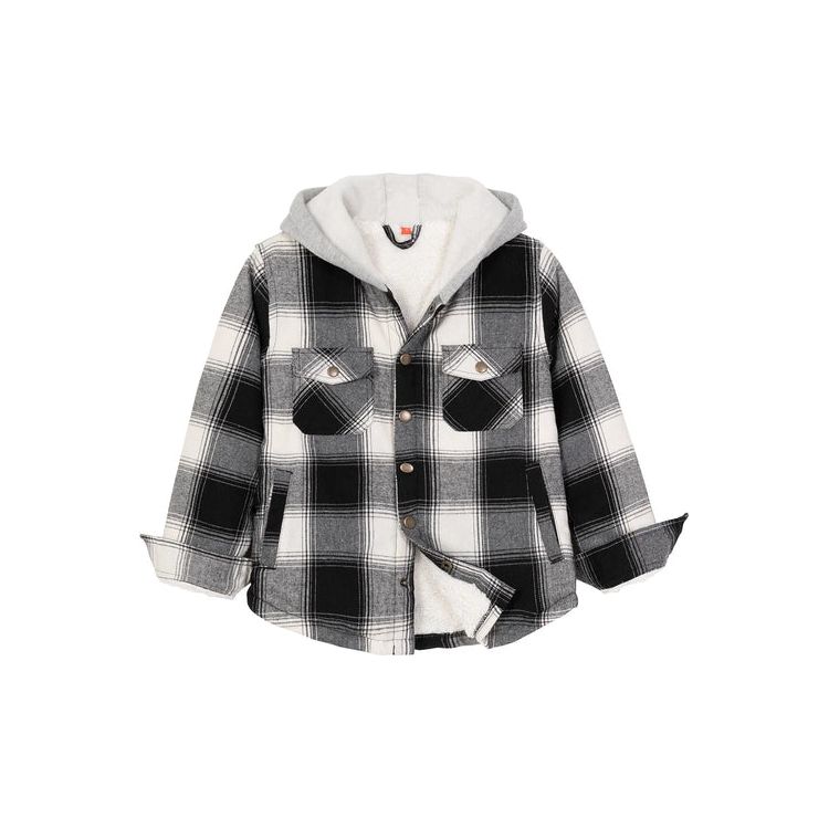 Kids Boys and Girls Fleece-Lined Snap Flannel Shirt,Hooded Plaid