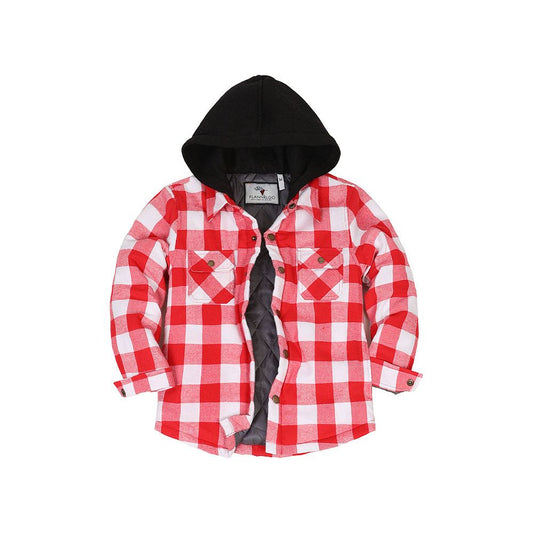 Kids Boys and Girls Quilted Lined Hooded Flannel Shirt Jacket,Snap